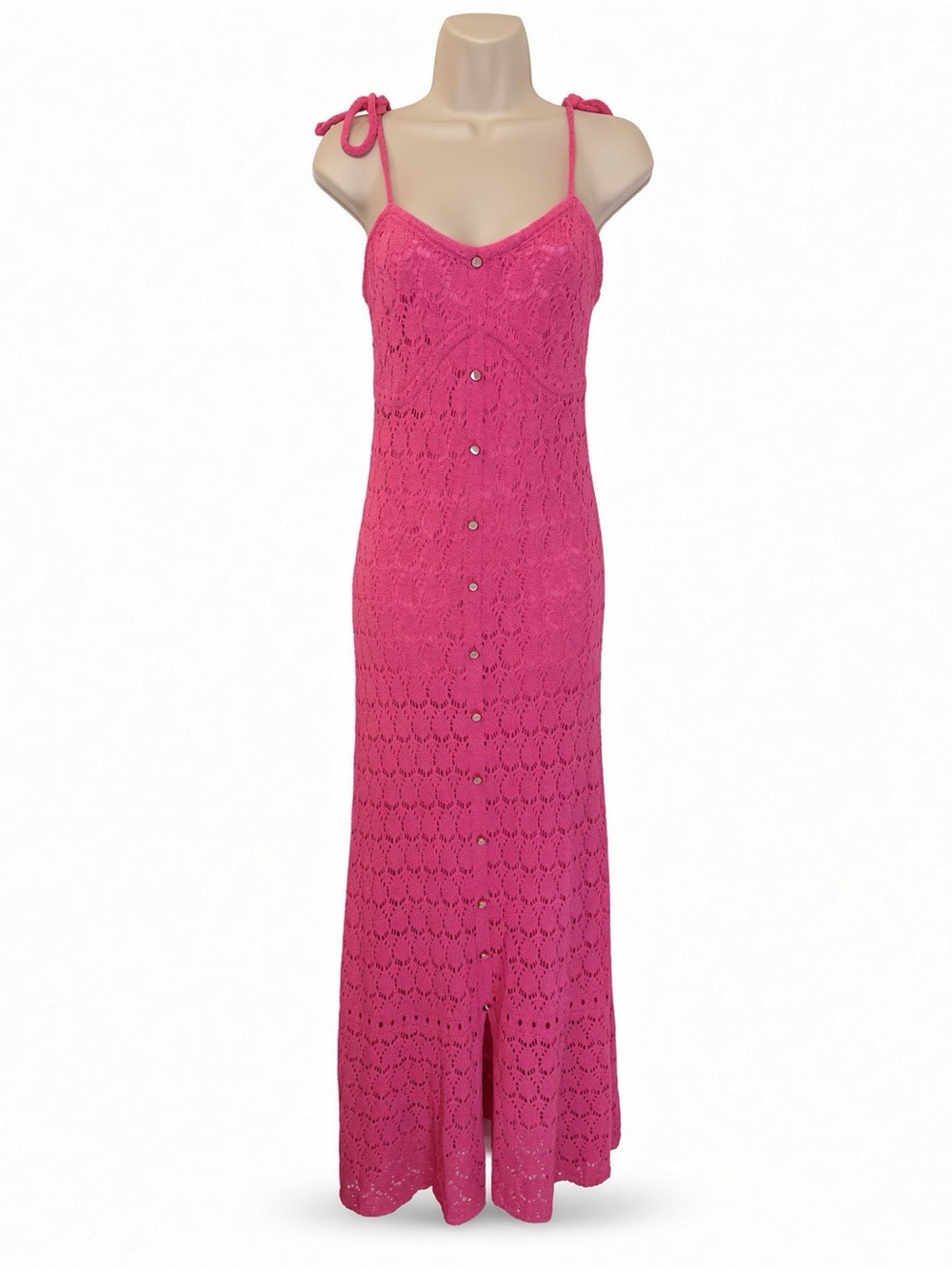 Taelynn Duchessa Pink Knit Maxi Dress Medium Lace Crochet Adjustable Straps NWT